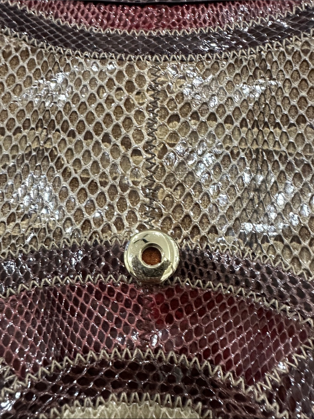 GUCCI Burgundy, Gold and Tan GG PURE SNAKESKIN Shoulder Bag W/tassel. - Picture 12 of 15